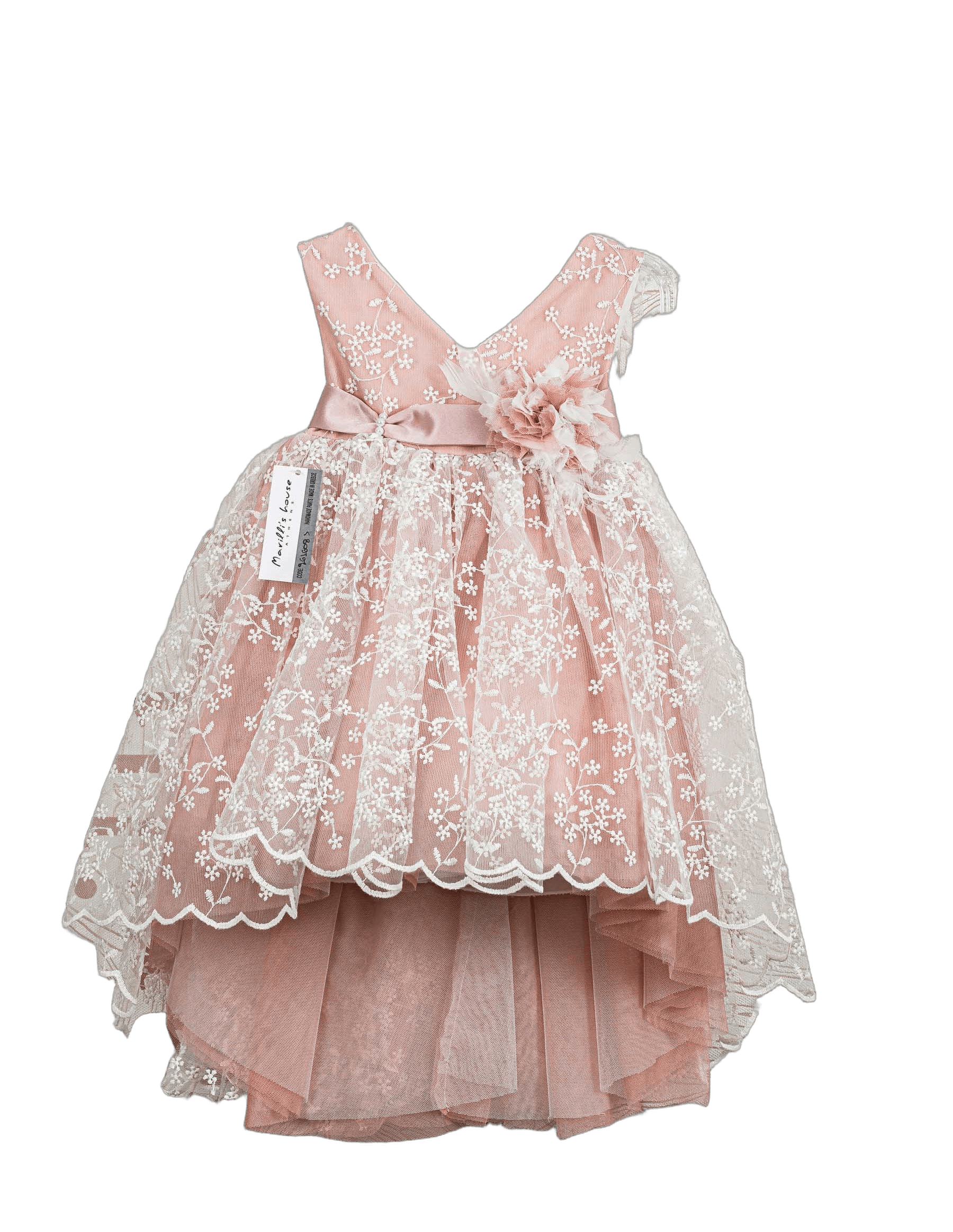 Βαπτιστικό Φόρεμα V-Neck Ασύμμετρο - Ροζ