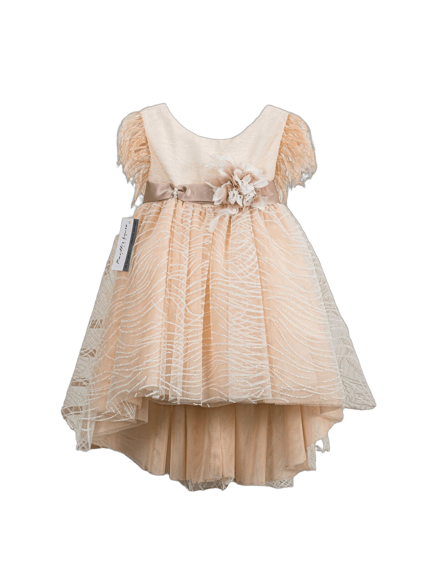 Βαπτιστικό Φόρεμα Πούπουλα Ρίγες - Σομόν